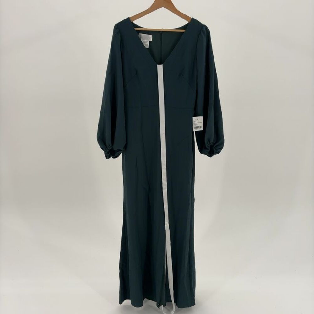 Dessy Collection Long Puff Sleeve V-Neck Trumpet Gown